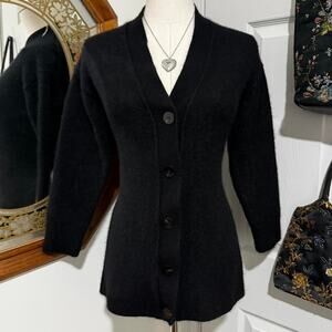 Theory Black 100% Cashmere Fuzzy Mid Sleeve Button Down Cardigan w Slits M